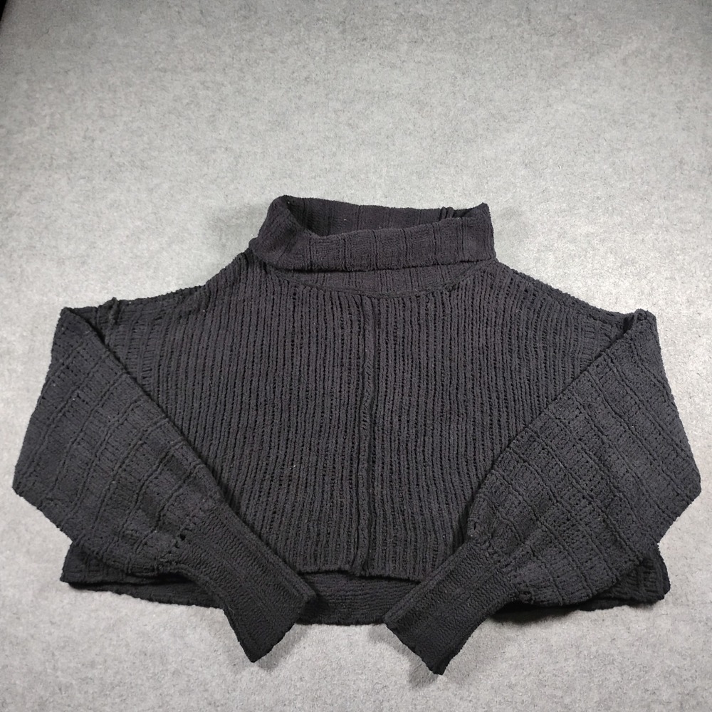 Free People Be Yours Pullover Black Mock Neck Cropped Ribbed Sweater Small